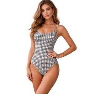 Houndstooth One Piece Swimsuit Black White Designer Onia Gabriella Chic NWT